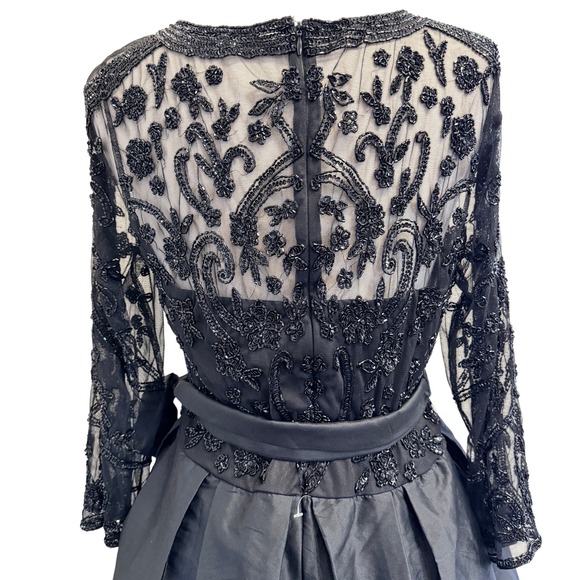 Pisarro Nights Beaded Black Gown Maxi Dress Womens 18 Taffeta Mother of Bride - Picture 6 of 14